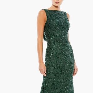 Mac Duggal Cowl Back Boat Neck Sequined Evening Gown